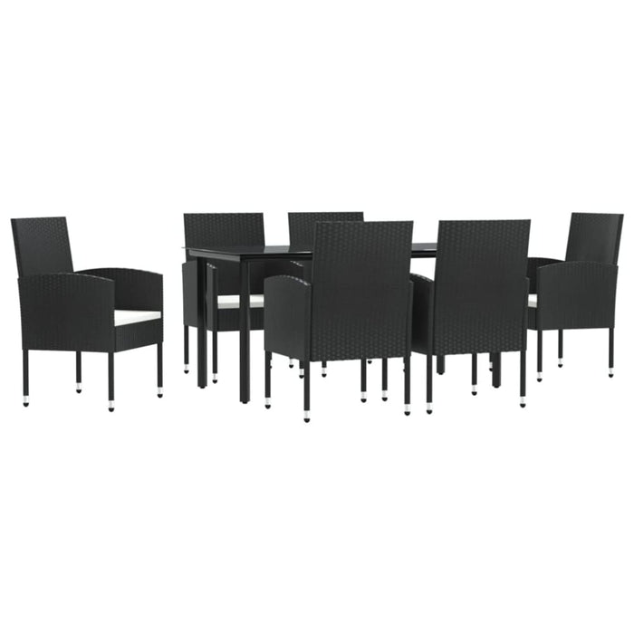 7 Piece Garden Dining Set Black Poly Rattan And Steel
