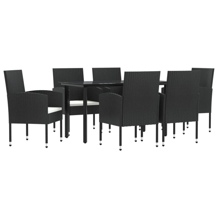 7 Piece Garden Dining Set Black Poly Rattan And Steel