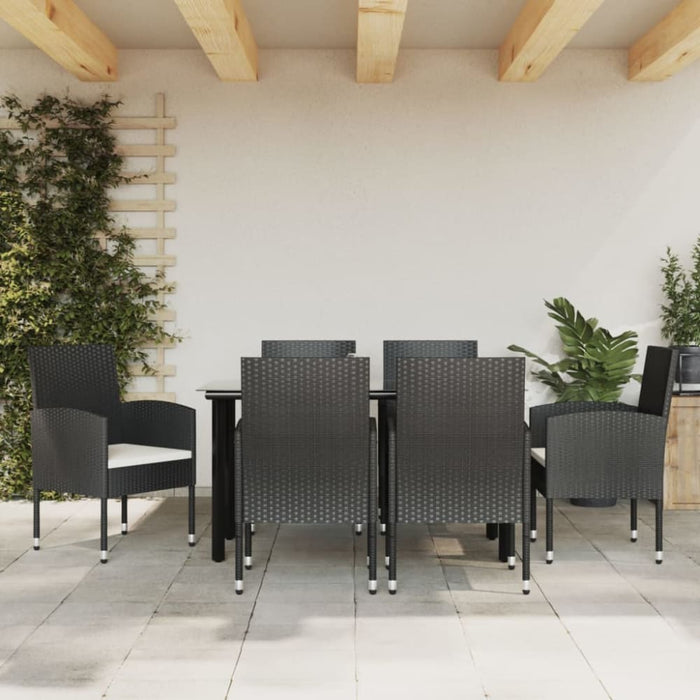 7 Piece Garden Dining Set Black Poly Rattan And Steel