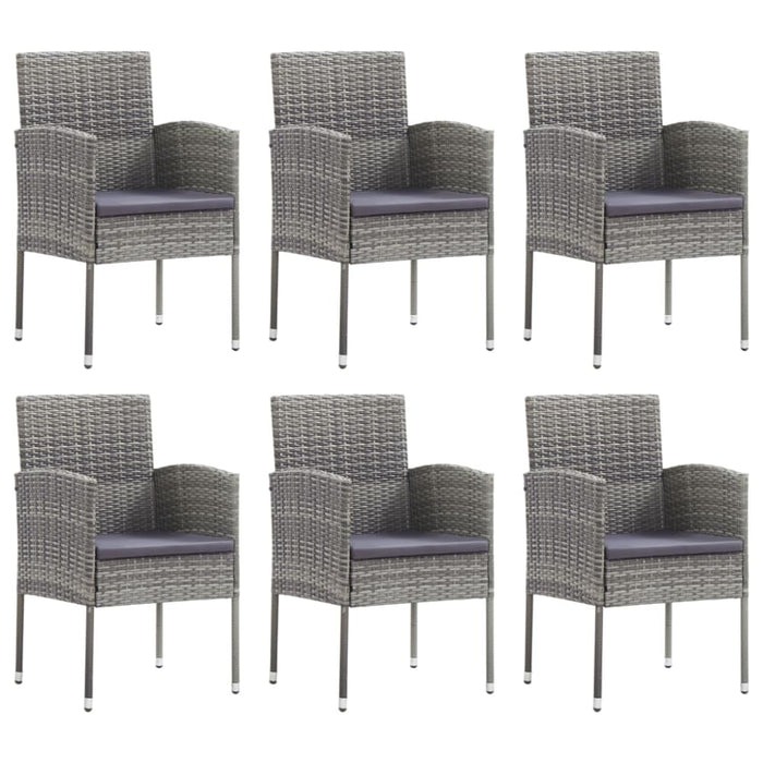 7 Piece Garden Dining Set Grey And Black Poly Rattan Steel