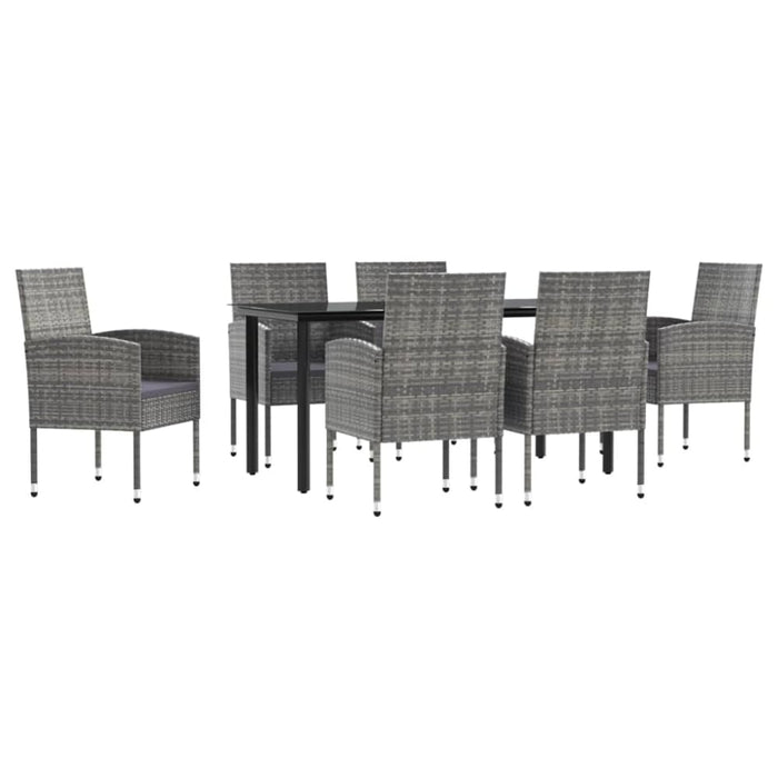 7 Piece Garden Dining Set Grey And Black Poly Rattan Steel
