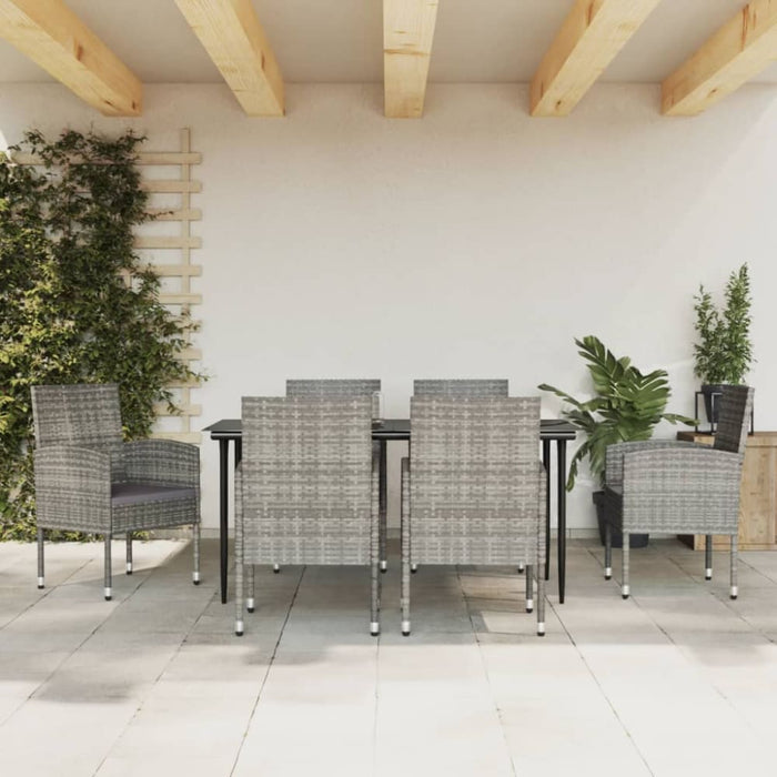 7 Piece Garden Dining Set Grey And Black Poly Rattan Steel