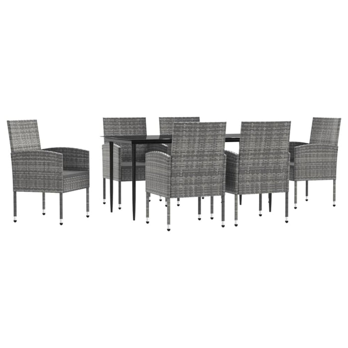 7 Piece Garden Dining Set Grey And Black Poly Rattan Steel