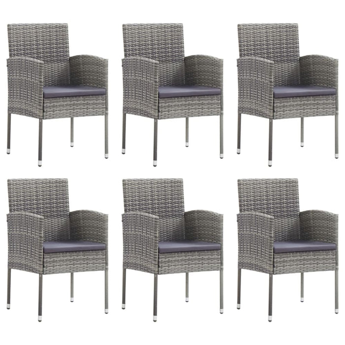 7 Piece Garden Dining Set Grey And Black Poly Rattan Steel