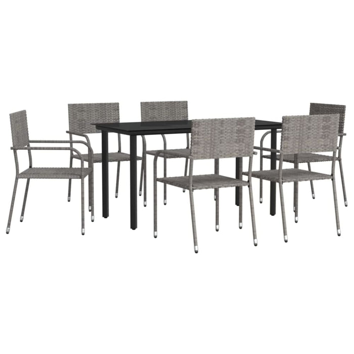 7 Piece Garden Dining Set Grey And Black Poly Rattan Steel