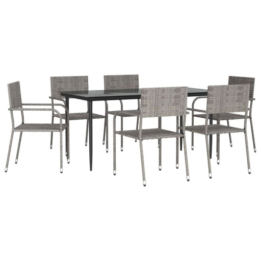 7 Piece Garden Dining Set Grey And Black Poly Rattan Steel