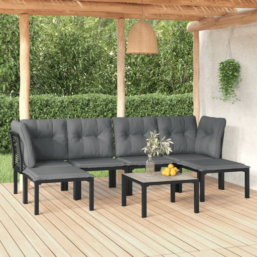 7 Piece Garden Lounge Set Black and Grey Poly Rattan Toniilt