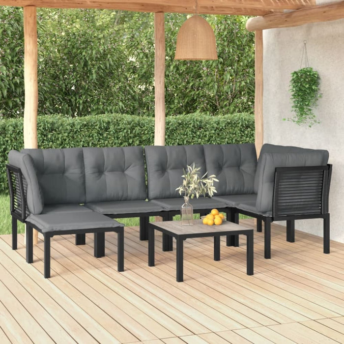 7 Piece Garden Lounge Set Black and Grey Poly Rattan Toniipk