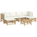 7 Piece Garden Lounge Set with Cream White Cushions Bamboo