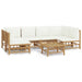 7 Piece Garden Lounge Set with Cream White Cushions Bamboo