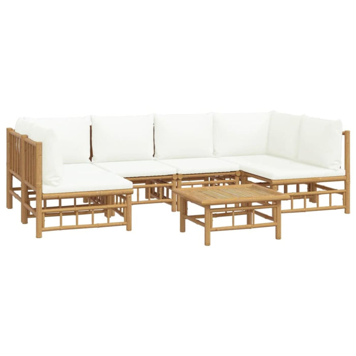 7 Piece Garden Lounge Set with Cream White Cushions Bamboo