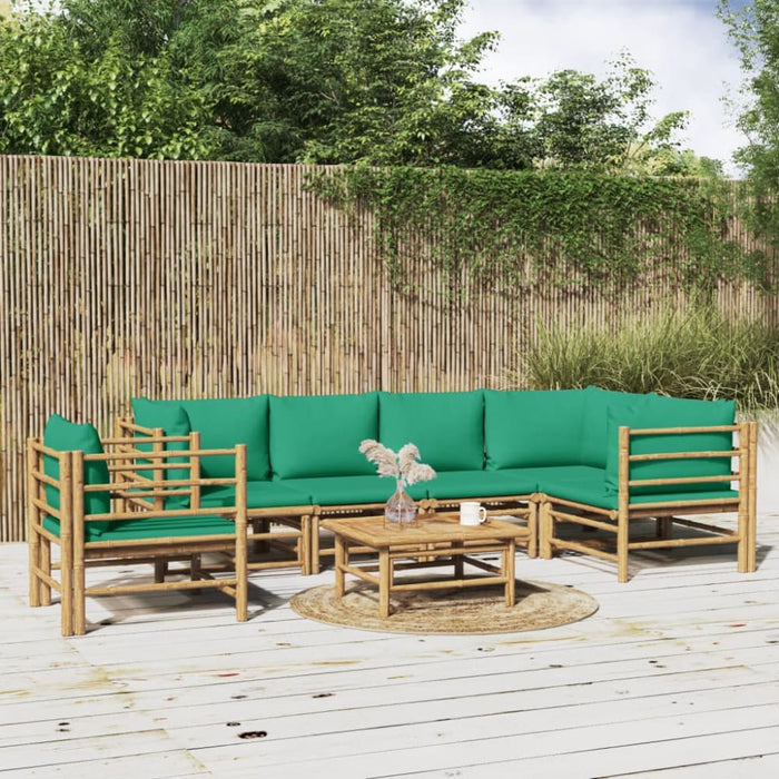 7 Piece Garden Lounge Set with Green Cushions Bamboo Toppopi