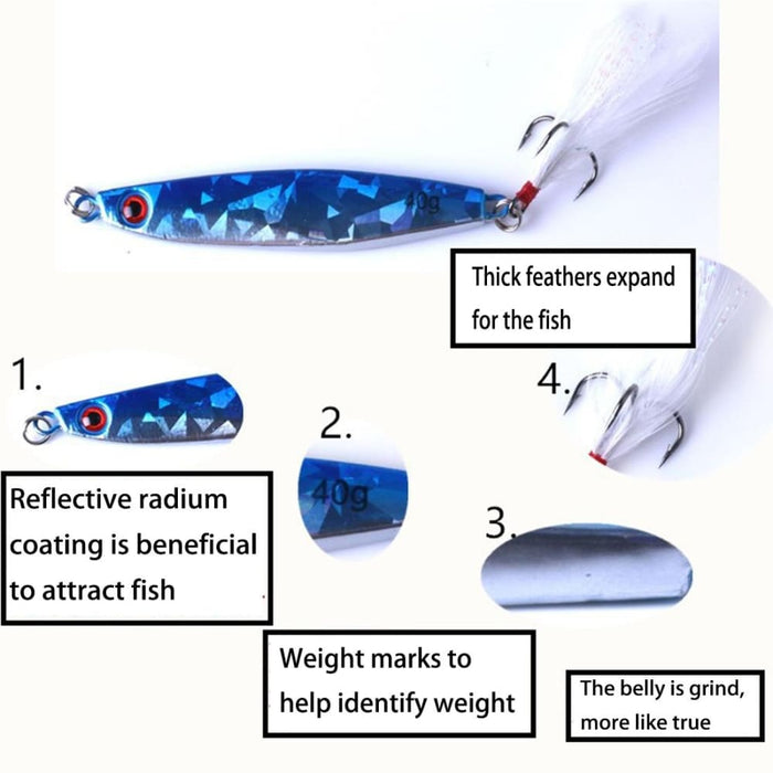 7 Piece Metal Fishing Lures With Feather Hook