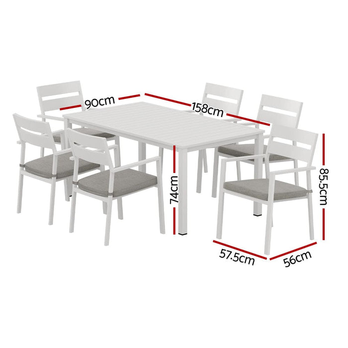 7 Piece Outdoor Dining Set Aluminum Table Chairs 6-seater