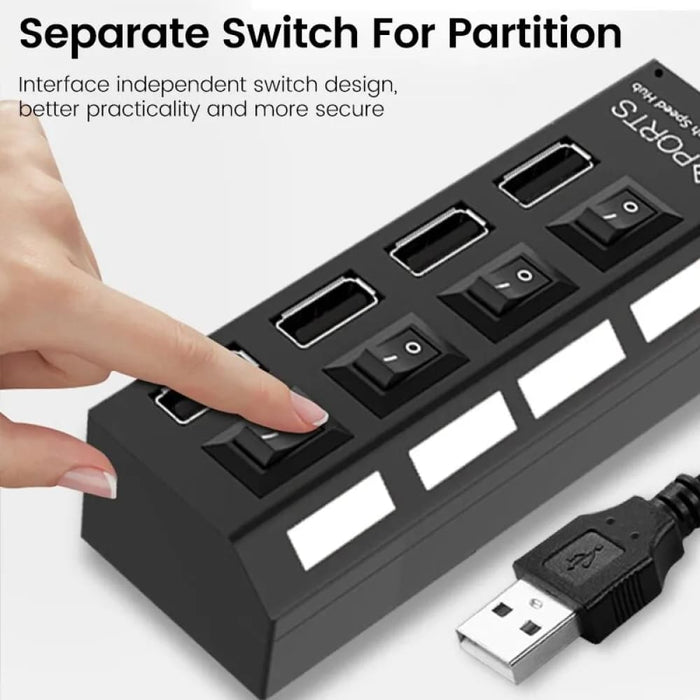 7 Port Usb 2.0 Hub with Power Adapter and Switch Multi