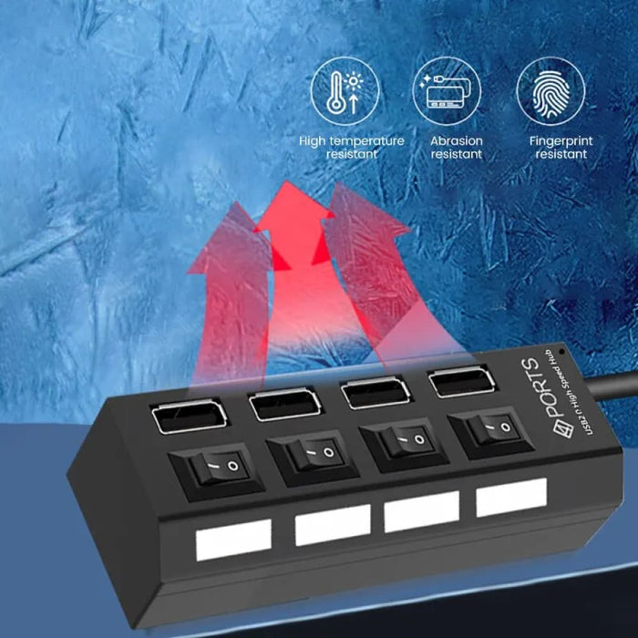7 Port Usb 2.0 Hub with Power Adapter and Switch Multi