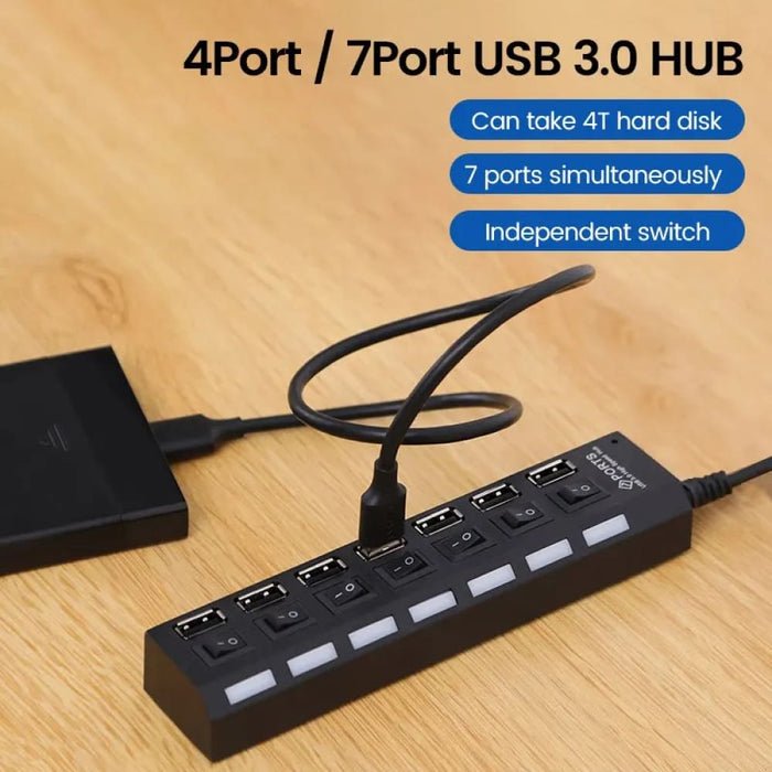 7 Port Usb 2.0 Hub with Power Adapter and Switch Multi