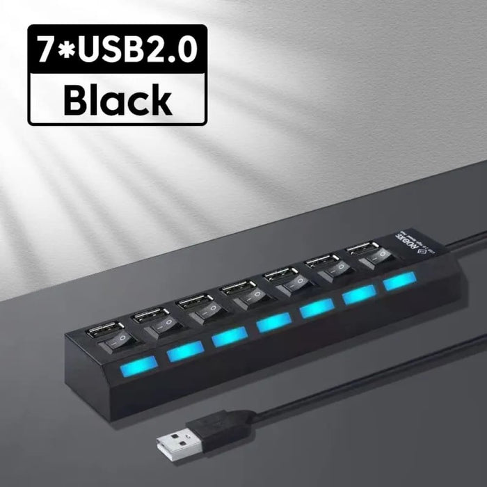 7 Port Usb 2.0 Hub with Power Adapter and Switch Multi