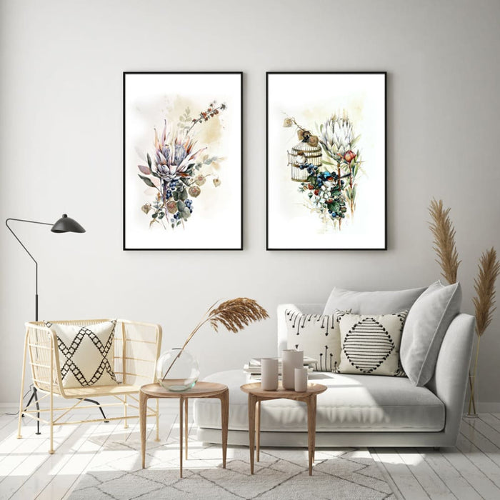 70cmx100cm Berries and Protea 2 Sets Black Frame Canvas