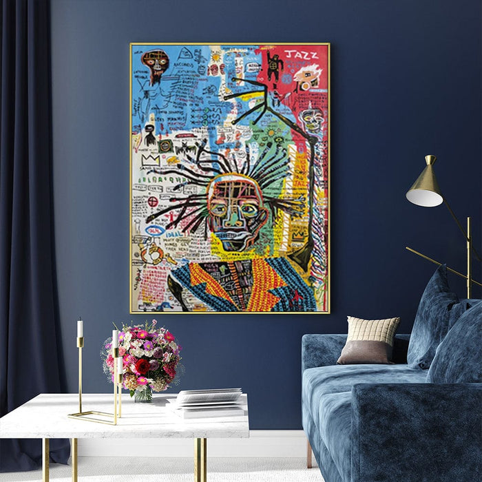 70cmx100cm Jazz By Michel Basquiat Gold Frame Canvas Wall