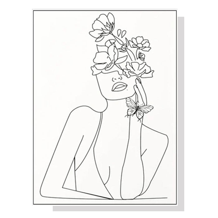 70cmx100cm Line Art Girl White Frame Canvas Wall