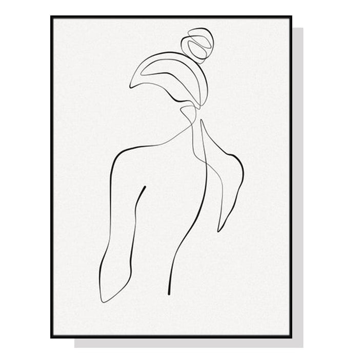 70cmx100cm Woman Back Line Art Black Frame Canvas Wall