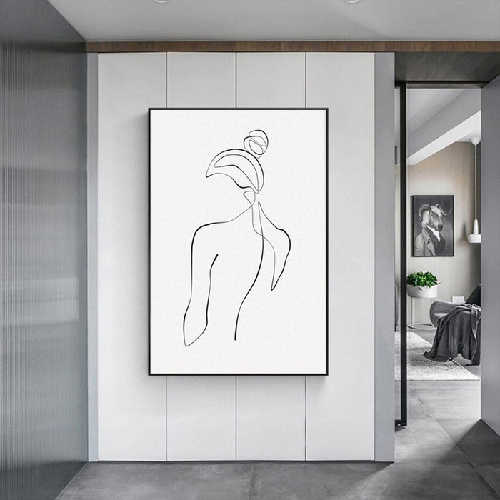 70cmx100cm Woman Back Line Art Black Frame Canvas Wall
