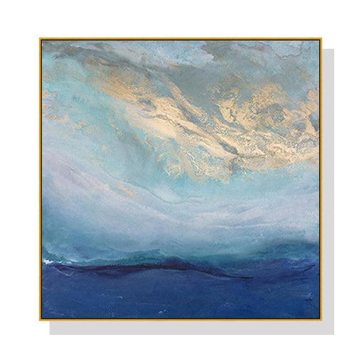 70cmx70cm Abstract Gold Blue Square Size Frame Canvas Wall