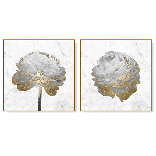 70cmx70cm Gold and White Blossom on 2 Sets Frame Canvas