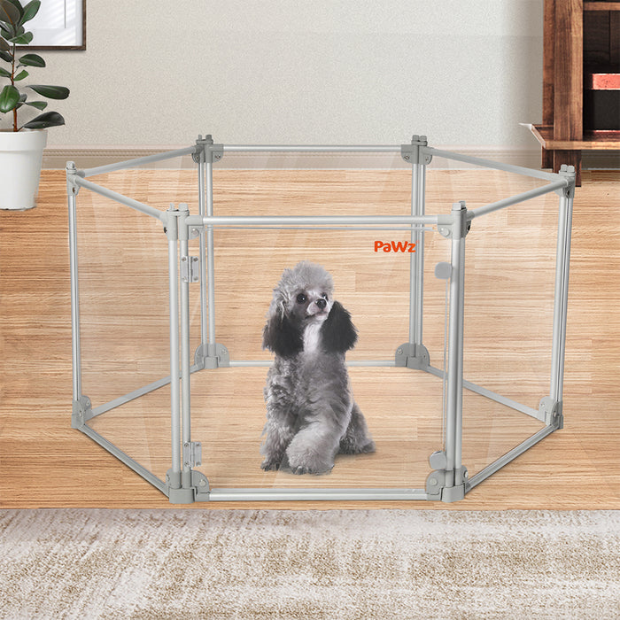 Pet Playpen Transparent Acrylic Clear Folding Dog Fence Kennel 6 Panel