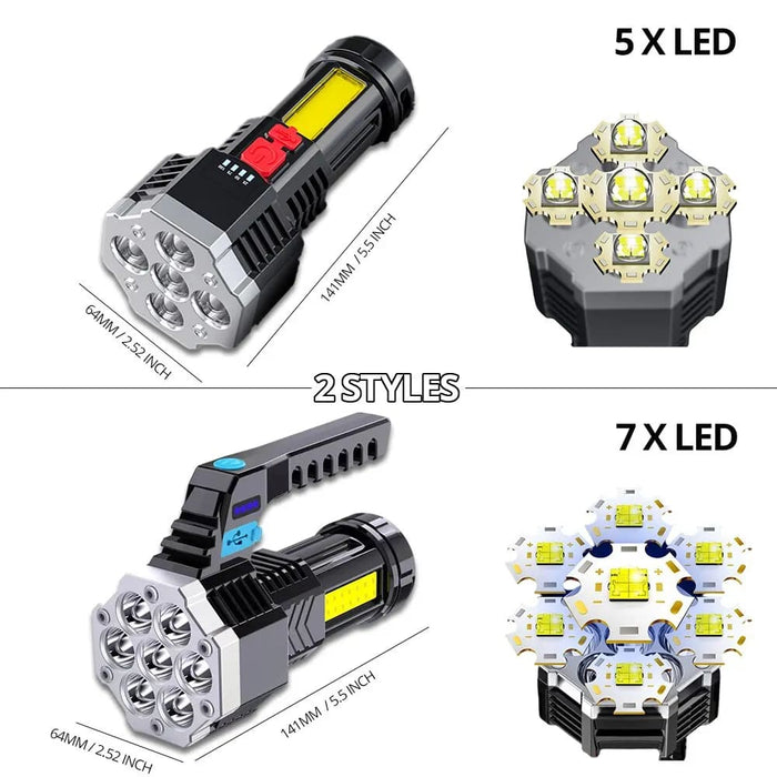 7led Rechargeable Flashlight with Cob Side Light