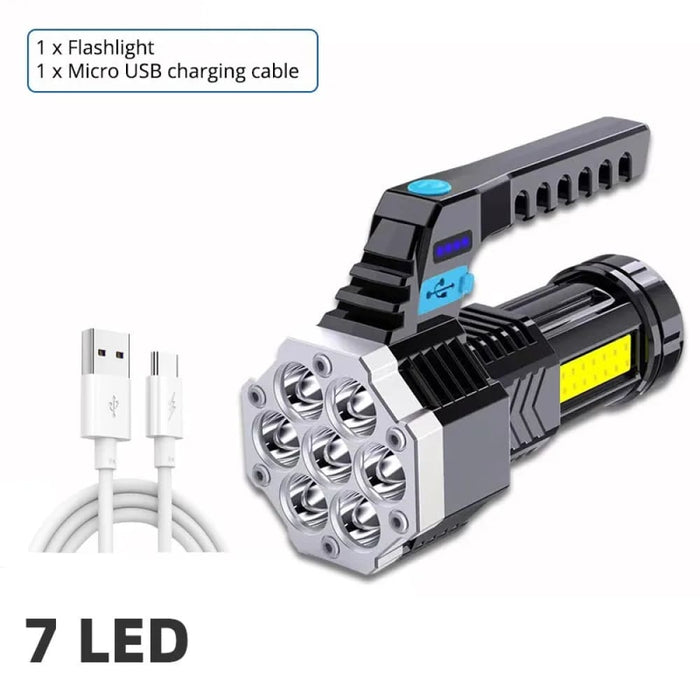 7led Rechargeable Flashlight with Cob Side Light