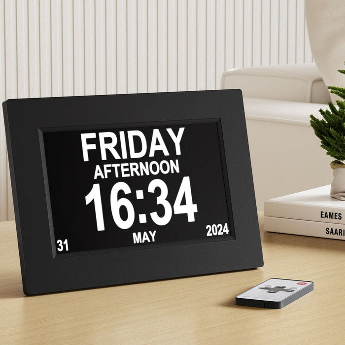 8’ Digital Day Clock Calendar Alarm Black