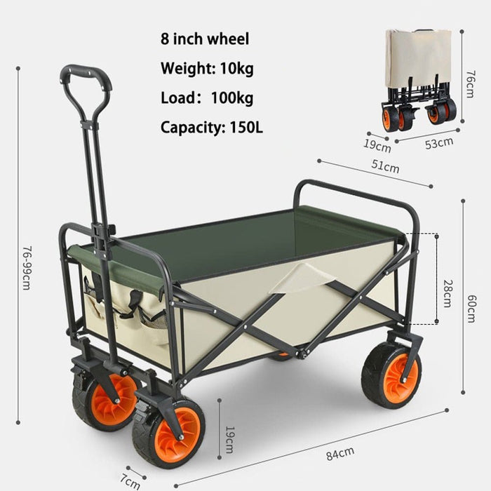 8 Inch Wheel Beige Folding Beach Wagon Cart Trolley Garden