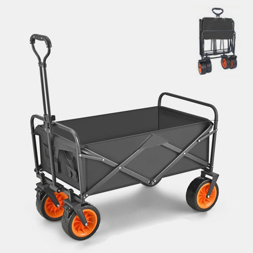 8 Inch Wheel Black Folding Beach Wagon Cart Trolley Garden