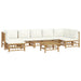 8 Piece Garden Lounge Set with Cream White Cushions Bamboo