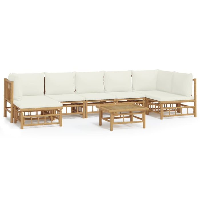 8 Piece Garden Lounge Set with Cream White Cushions Bamboo