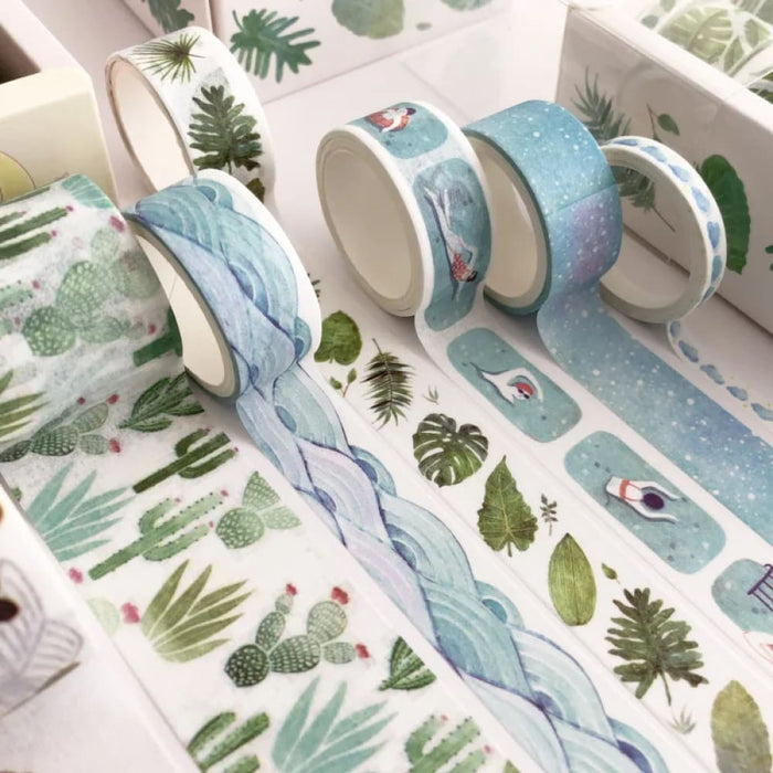 8 Piece Green Plant Washi Tape Set for Diy Scrapbooking