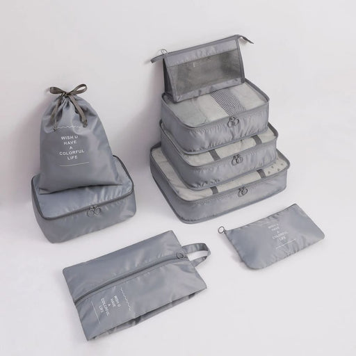 8 Piece Waterproof Travel Storage Bag Set Black Blue Grey
