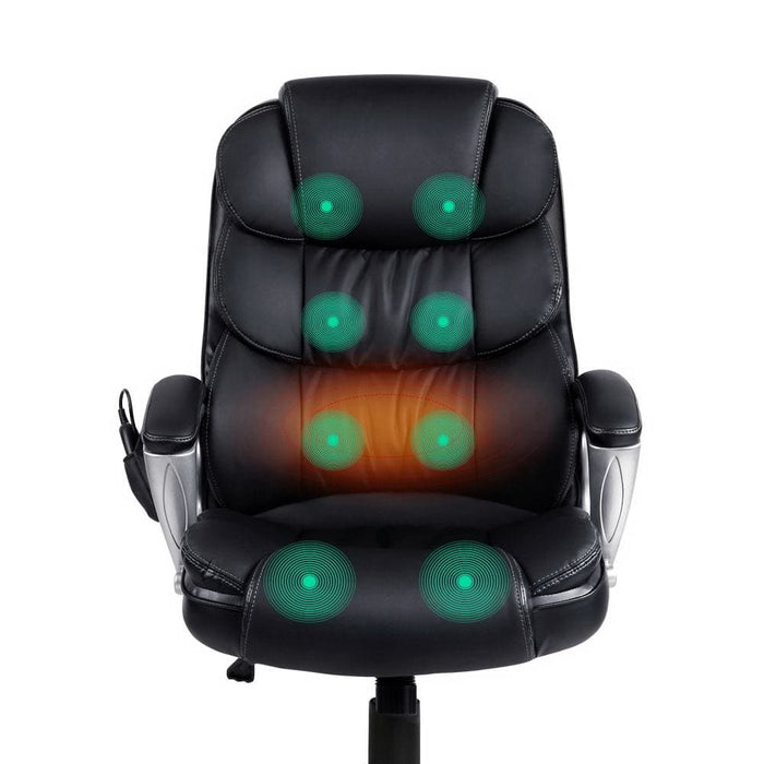 8 Point Pu Leather Reclining Massage Chair - Black