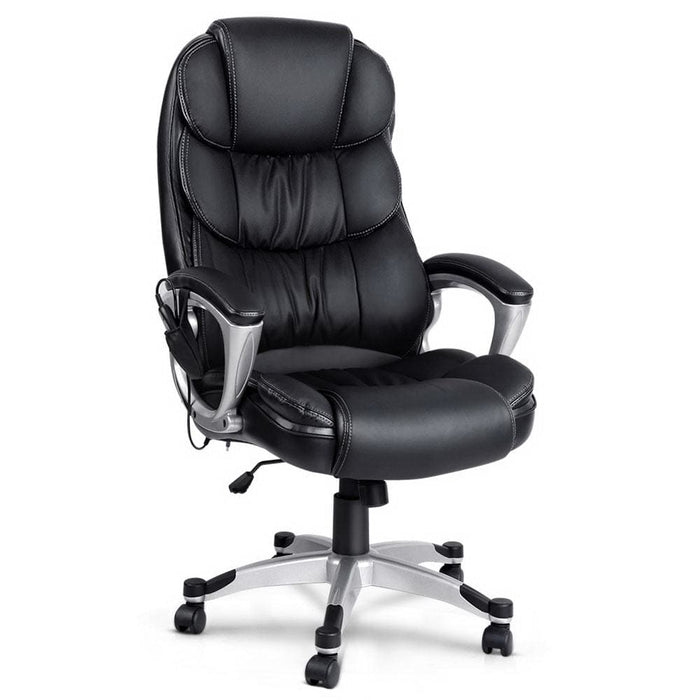 8 Point Pu Leather Reclining Massage Chair - Black