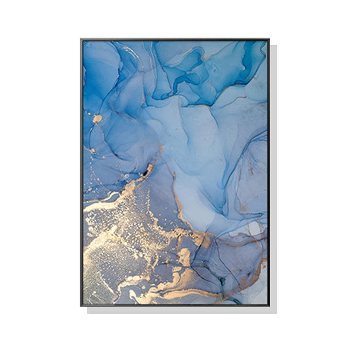80cmx120cm Light Blue Marble with Gold Splash Black Frame