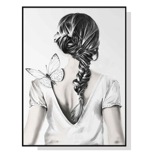80cmx120cm Woman Back with Butterfly Black Frame Canvas