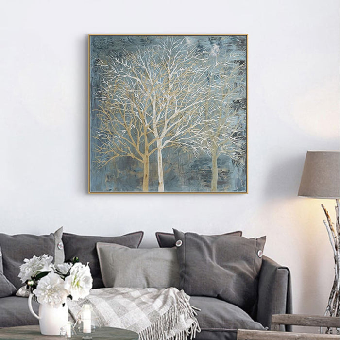 80cmx80cm Forest in the Twilight Trees Gold Frame Canvas