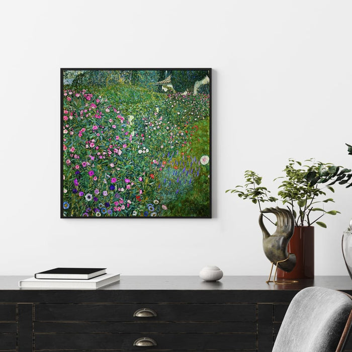 80cmx80cm Italian Garden by Gustav Klimt Black Frame Canvas