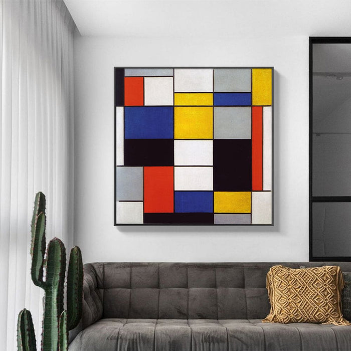 80cmx80cm Large Composition a by Piet Mondrian Black Frame