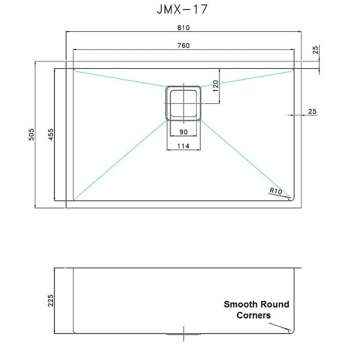 810x505mm Handmade 1.5mm Stainless Steel Undermount