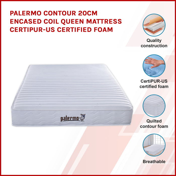 Palermo Contour 20Cm Encased Coil Queen Mattress Certipur-Us Certified Foam