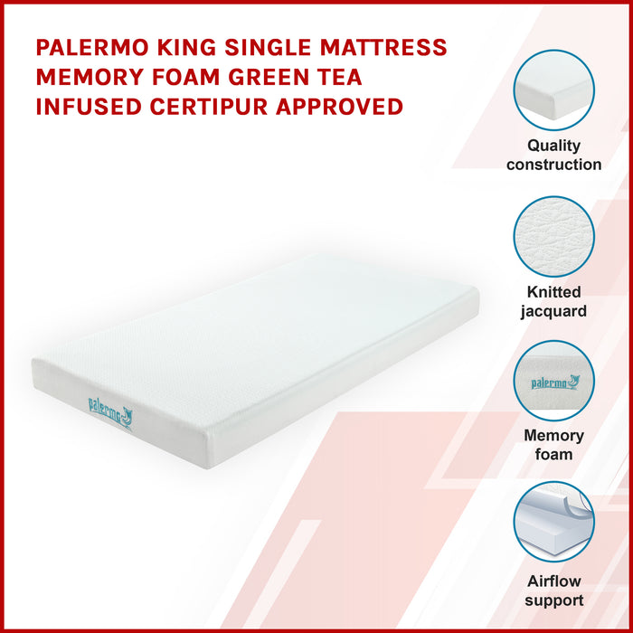 Palermo King Single Mattress Memory Foam Green Tea Infused Certipur Approved