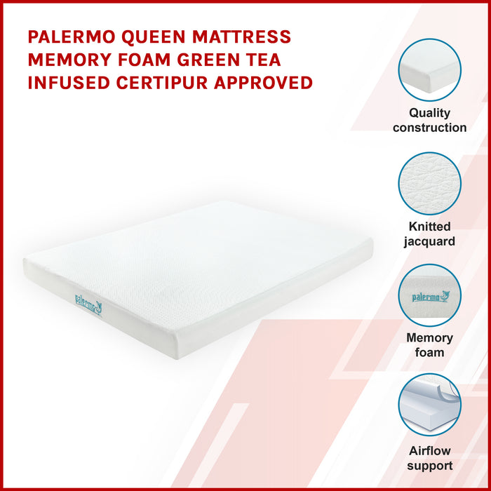 Palermo Queen Mattress Memory Foam Green Tea Infused Certipur Approved